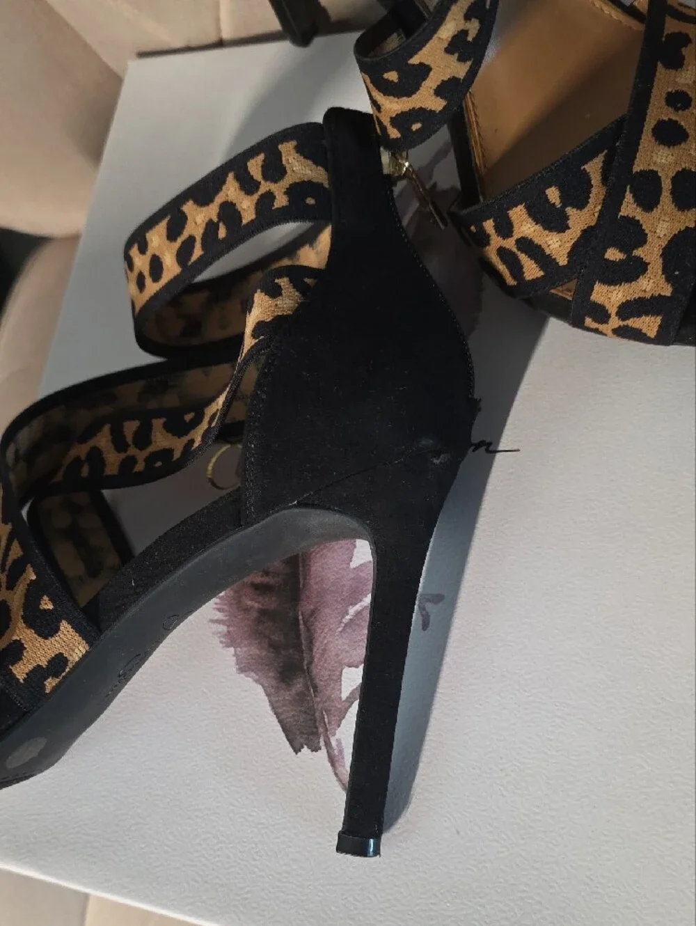 Jessica Simpson Leopard Print Strappy Heels - Black/Tan